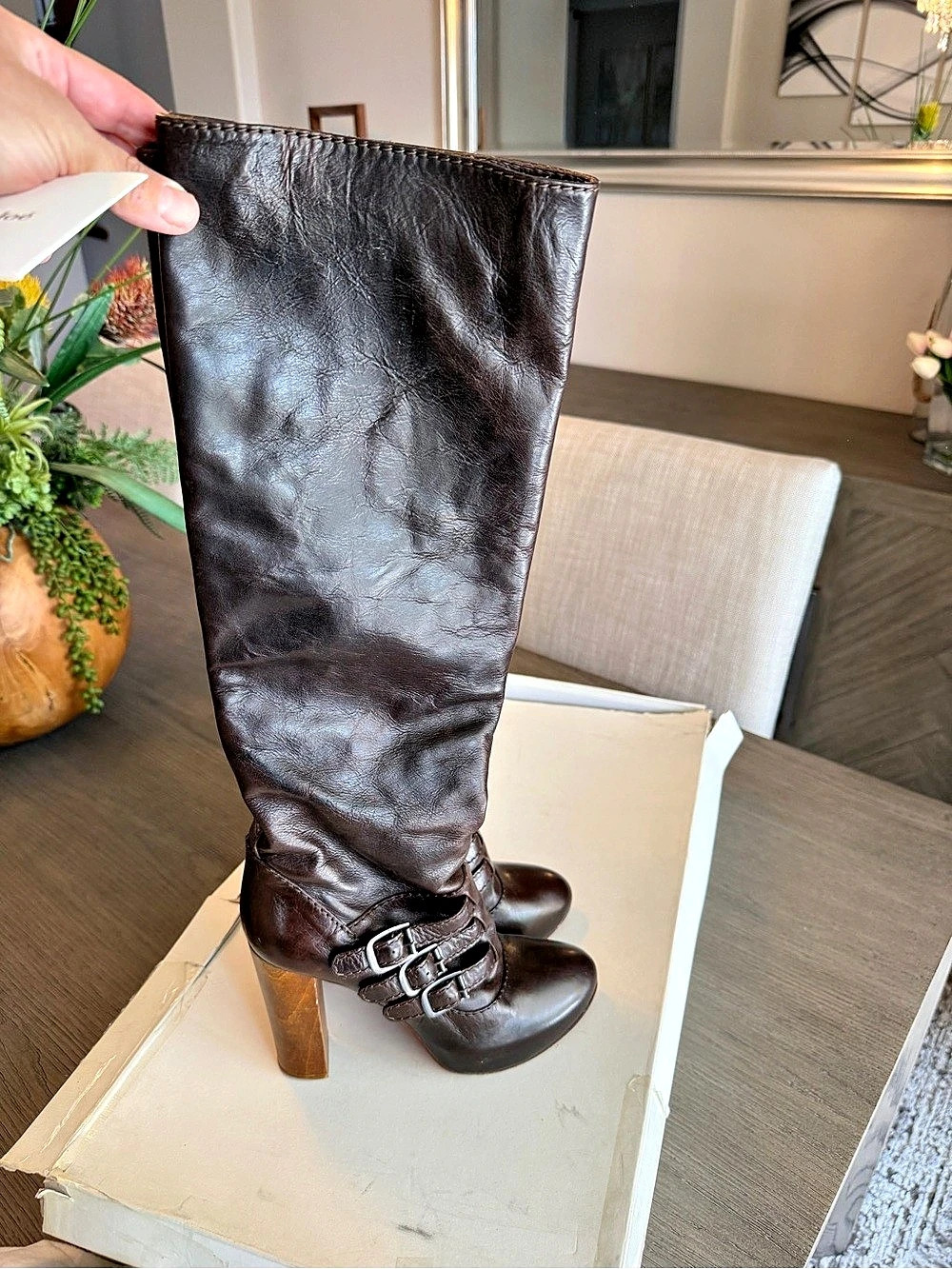 Chloé Over-the-Knee Buckle Boots Brown EU 38